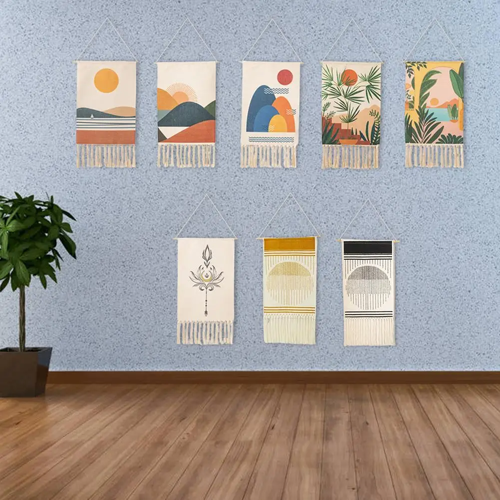 

Настенная вешалка для гобелена, Тканый гобелен, настенные Подвески ручной работы, хлопковый Тканый гобелен, богемный настенный гобелен с ки...