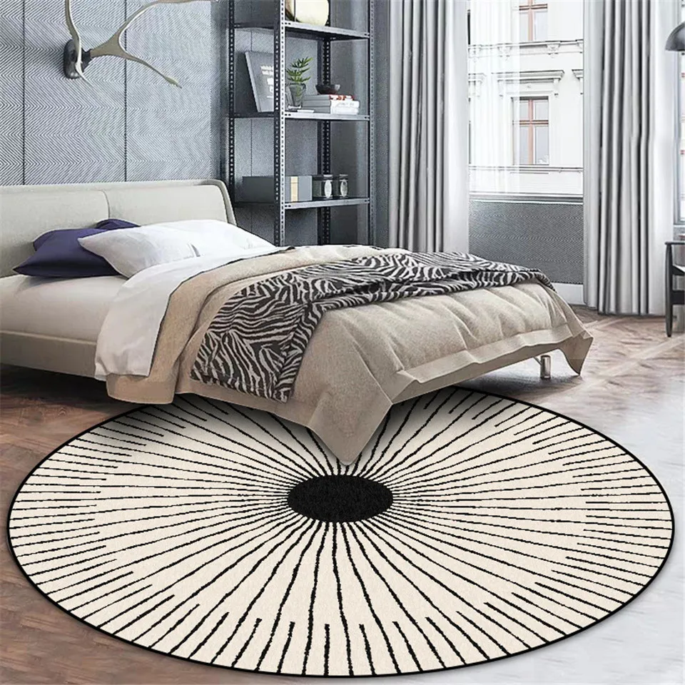 

Modern Round Carpet for Living Room Black White Geometric Bedroom Carpets Corner Area Rugs Anti Skid Parlor Floor Mats 80/140cm
