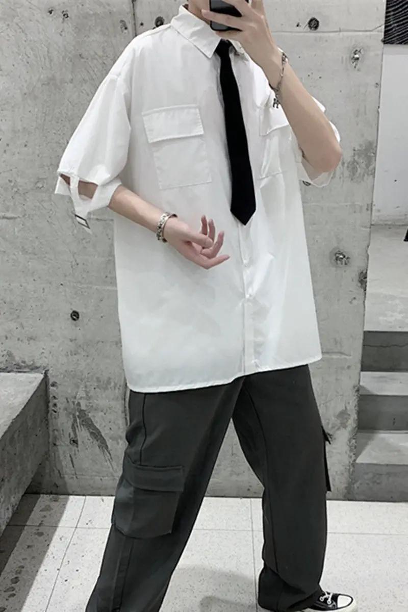 

2020 Summer New Youth Popular Loose Solid Color Korean Men's Loose Five-point Sleeve Shirt Fashion Casual Shirt Jacket M-2XL