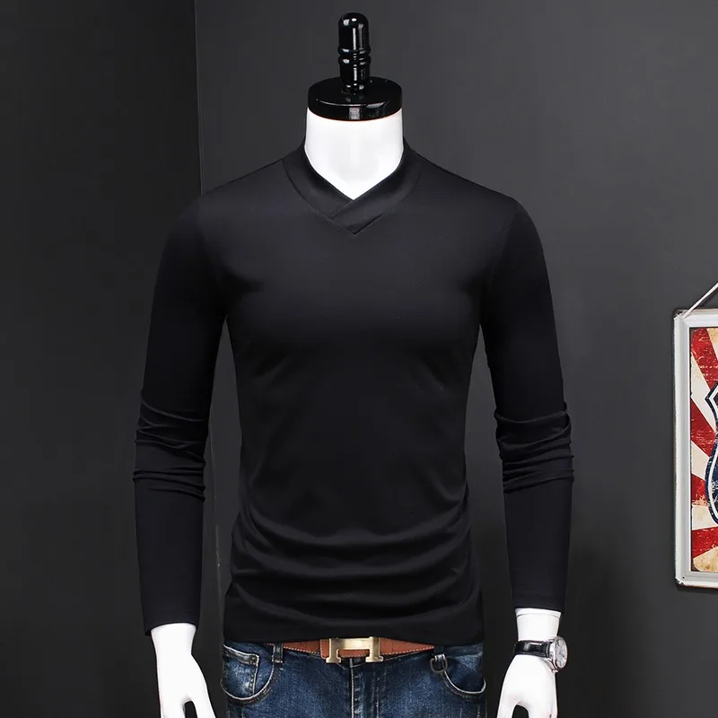 Футболка мужская с V-образным вырезом двойная приталенная рубашка из