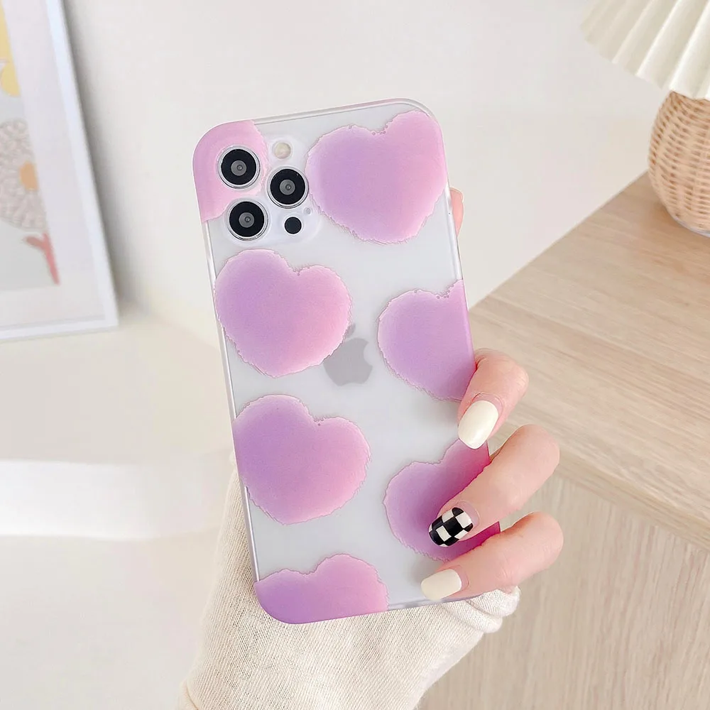 

EKONEDA Girls Purple Love Hearts Case For iPhone 11 12 Pro XS Max X XR 7 8 Plus Cases Silicone Soft TPU Protective Back Cover