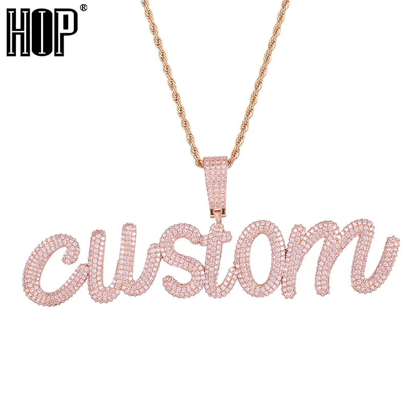 

Hip Hop Custom Name Bubble Letters Cubic Zirconia Iced Out Chain Pendants & Necklaces For Men Women Jewelry With Solid Back