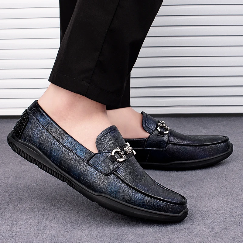 

2021 Brand Italy Handmade Leather Men Formal Shoes Fashion Party FEvening Lat Wedding Slip on Dress Moccasins Shoes for Male