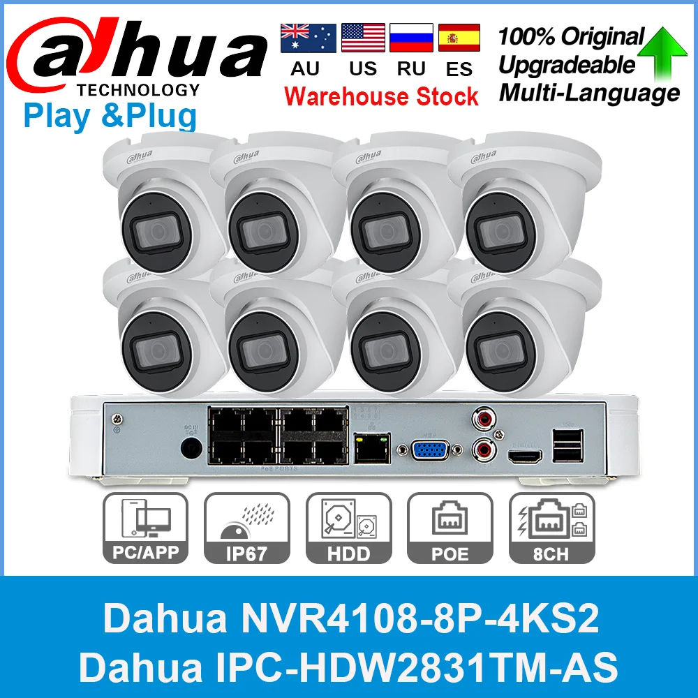 

Dahua 4K 8MP Security IP Camera System Kit IPC-HDW2831TM-AS NVR 4108-8P-4KS2 8CH MIC POE CCTV Video Recorder Surveillance