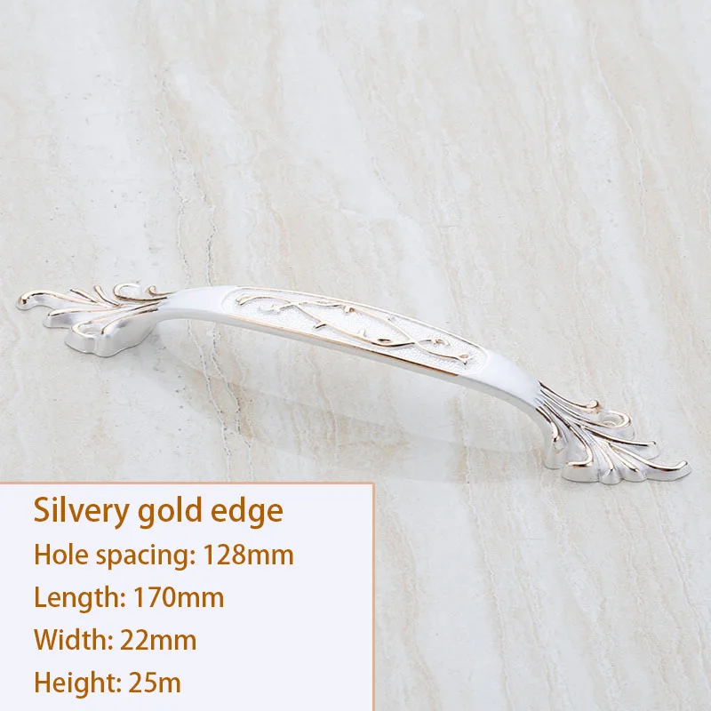 Silver gold 128mm Мебельная дверная рукоятки и ручки шкафа ящика, кухонное оборудование аксессуары винтажный Шкаф Тянет, утолщенная Базовая белая ручка - Цвет: Silver gold 128mm
