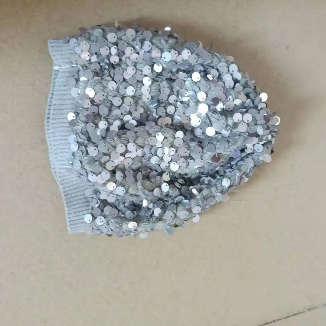 Женская зимняя шапка шерстяная элегантная с блестками Blingbling Beanies осенние женские