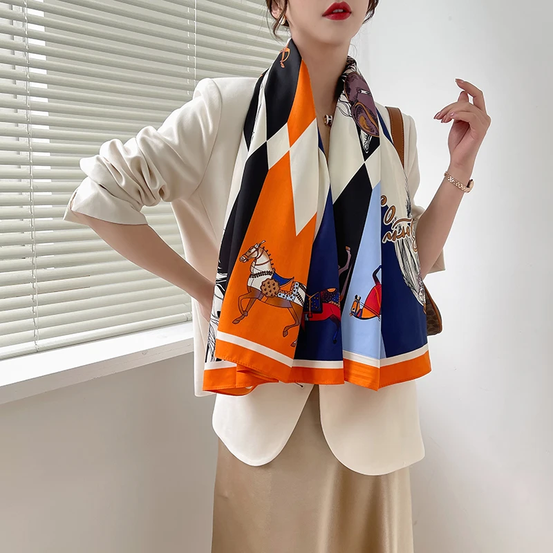 

New luxury spring women scarf high-quality shawl silk fashion scarf beach sun protection bag turban scarf 130cm * 130cm