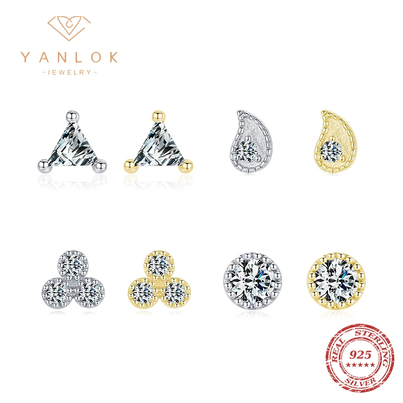 

YANLOK 1PCS Wedding Series Happiness Tear Shining Clear Cubic Zirconia Small Tiny Stud Earring For Women Engagement Jewelry