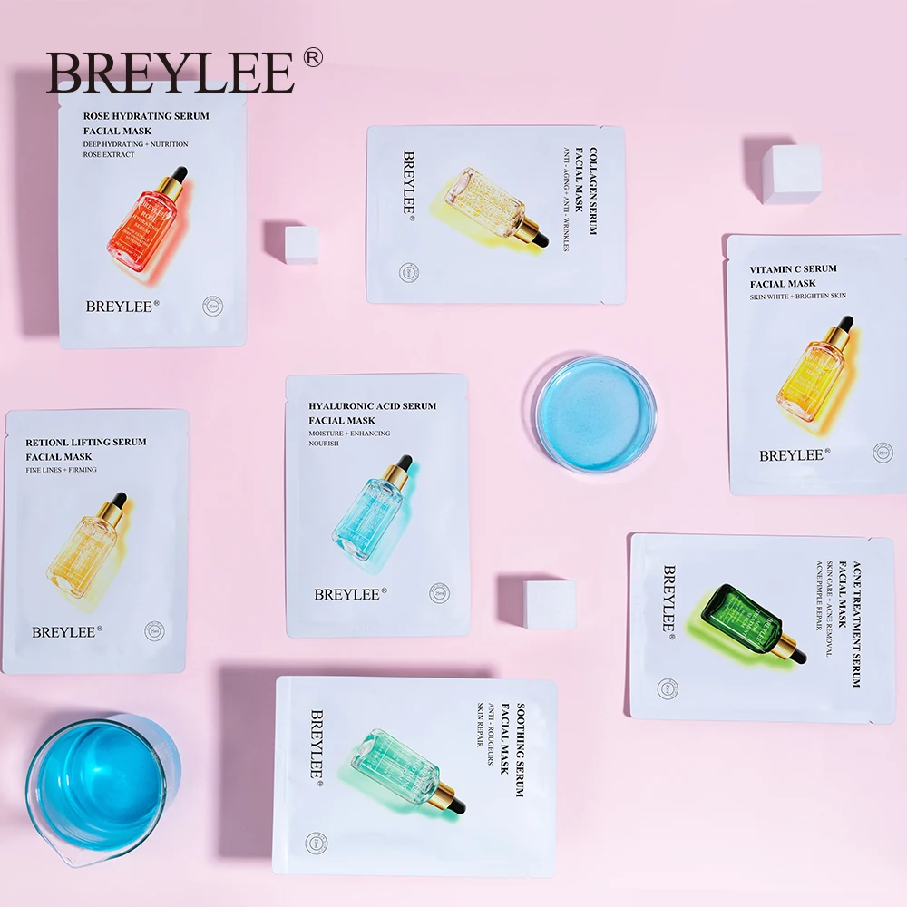 

BREYLEE 7PCS Face Mask Sheet Mask Hyaluronic Acid Moist Retinol Anti-Aging Acne Treatment Whiten Soothing Nourishing Skin Care