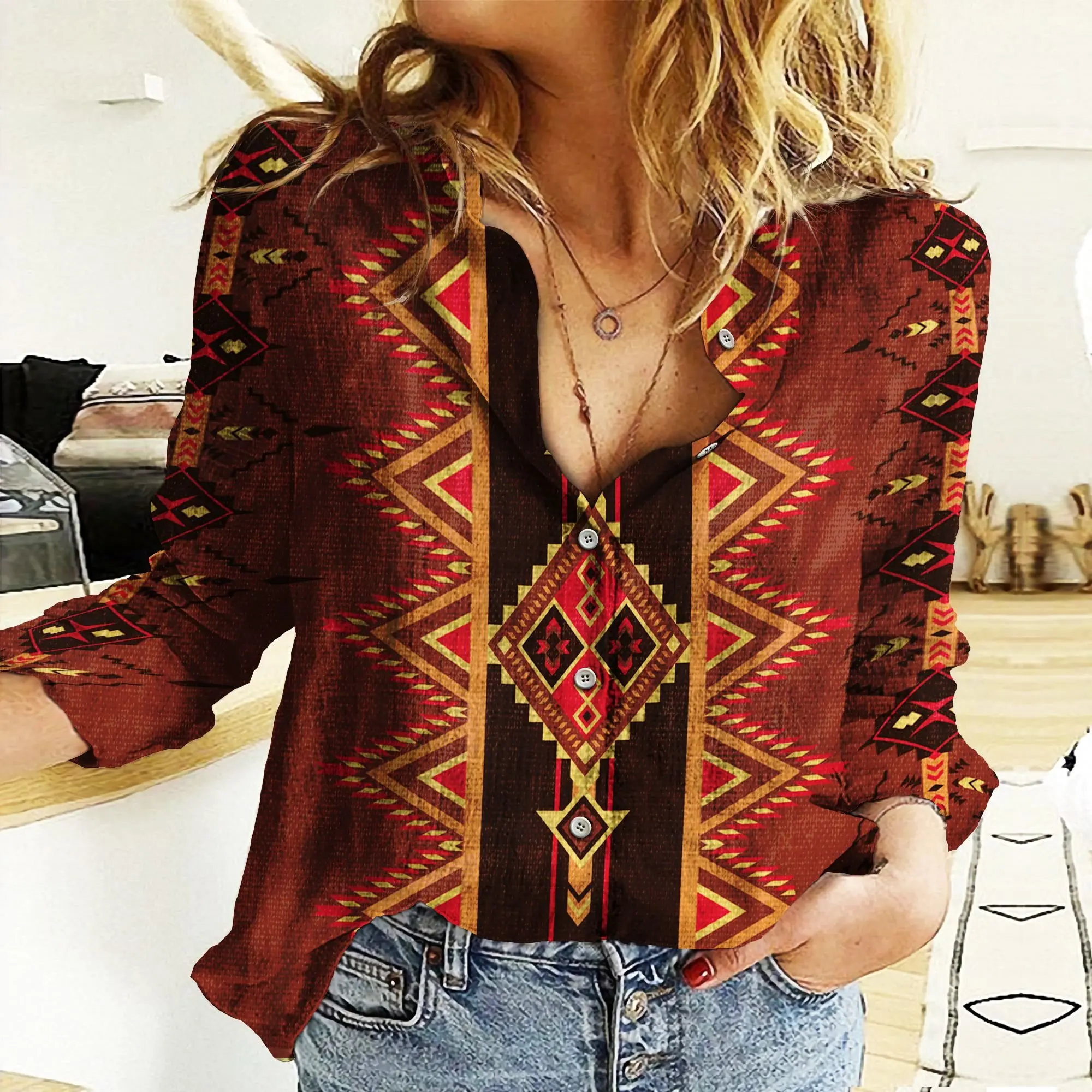 

Wine Red and Navy Blue 5 Colors Woman Long Sleeve Casual Beach Shirt