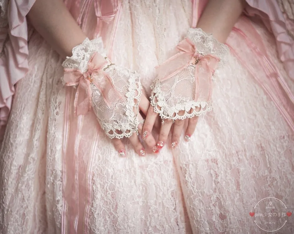 Женские кружевные перчатки для косплея Вечерние с бантом и ручными