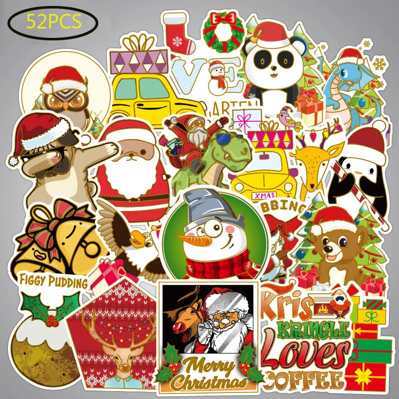 Christmas 52pc 100 шт./упак. Стикеры s Cool Стикеры классический случайной музыки пленка виниловый СКЕЙТБОРД гитара Путешествия Чехол Стикеры для двери, ноутбука Чемодан автомобиля - Название цвета: Christmas 52pc