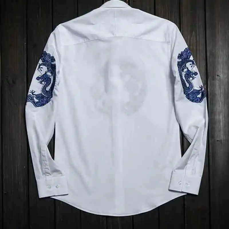 2020 New Fashion Mens Casual Dress Shirts Long Sleeve Turn Down Collar Single Button Male Cotton Royal Dragon and Cheung | Мужская