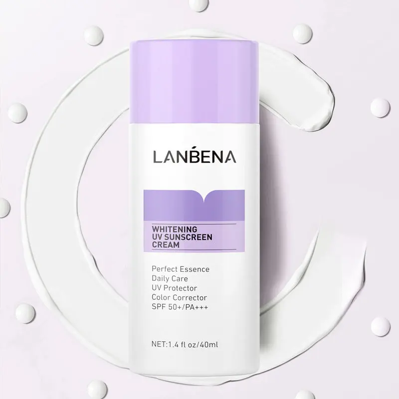 Отбеливающий солнцезащитный крем LANBENA SPF50 + фиолетовый для лица лосьон с