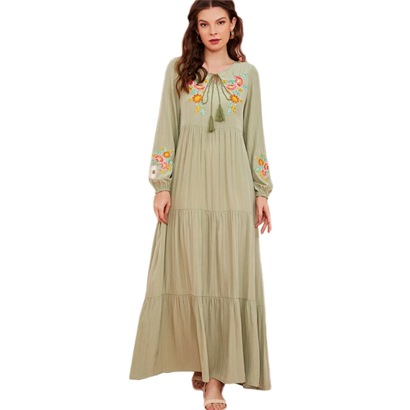 Платье женское длинное с вышивкой мусульманский халат в этническом стиле