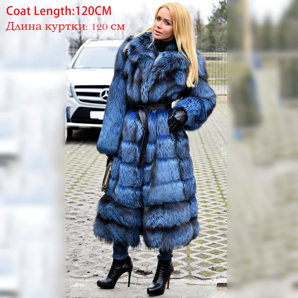 Women Winter Real Silver Fox Fur Coat Stand Collar Natural Whole Skin Genuine Fox Fur Coats Medium Length 2022 Trendy Overcoats