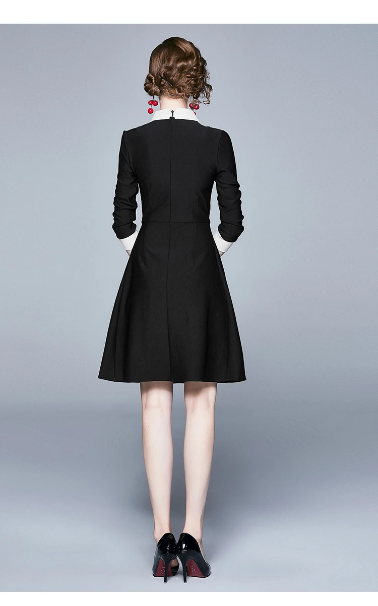 Осеннее черное платье с цветочной вышивкой Vestido Invierno Mujer женское платье миди Robe Moulante Femme ropa mujer K6564