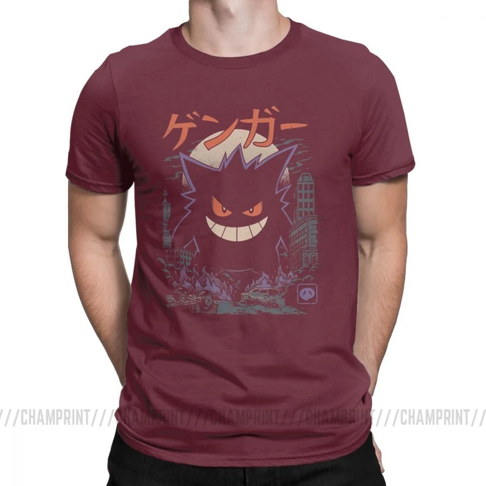 Бургундия Gengar Kaiju японский стиль Одежда с покемоном комедии модные футболки для мужчин новинка чистый хлопок тройники короткий рукав Футболка уникальный - Цвет: Бургундия