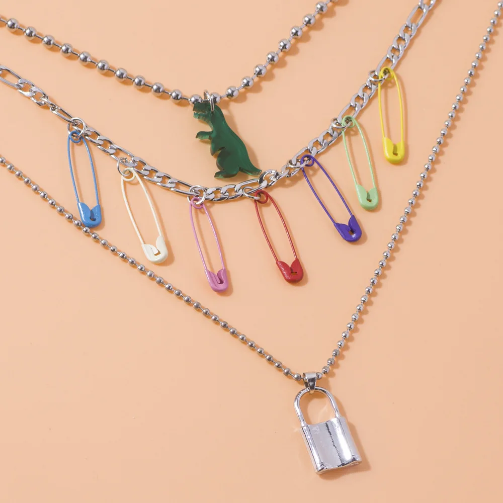 Модное ожерелье с цветными булавками динозавров персональное крутое