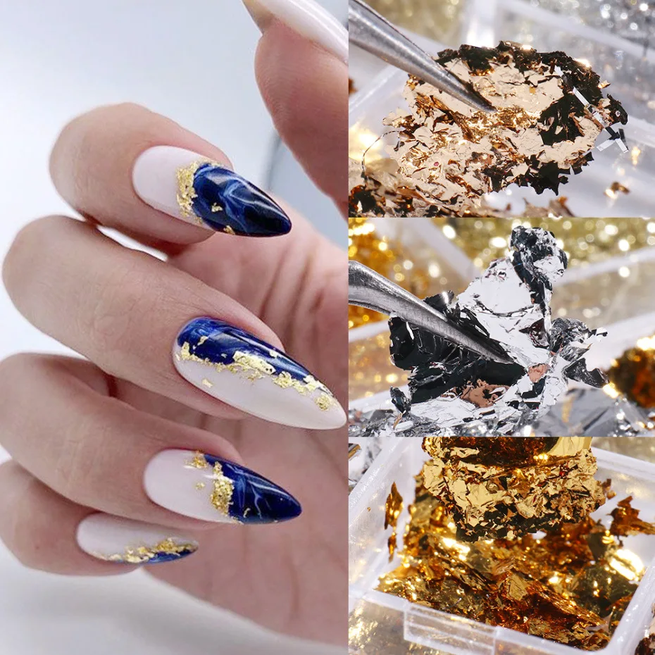 

Style Nail Glitter Ins Gold, Silver, Gold Foil, Platinum, Fragments, 6 Boxes, Nail Jewelry Nail Supplies Nail Decoration Nails