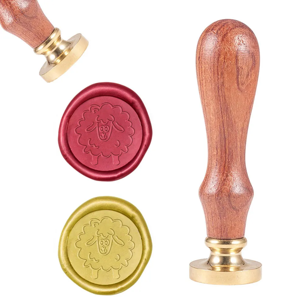 

1PC DIY Scrapbook Brass Wax Seal Stamp and Wood Handle Sets Sheep Golden 8.9x2.5cm Stamps: 25x14.5mm