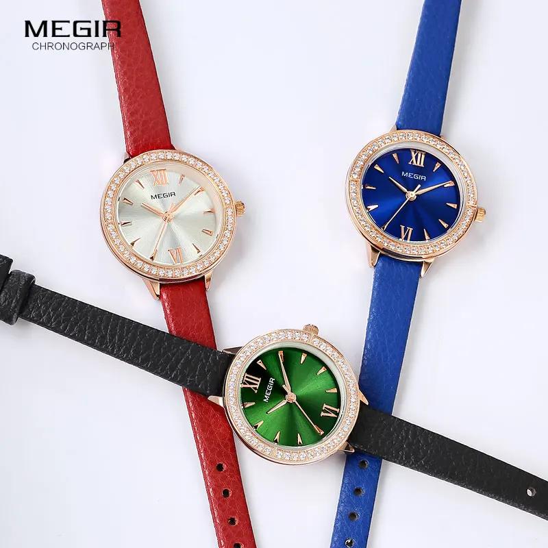 

MEGIR Green Leather Watch Women Top Brand Luxury Quartz Watches Lady Relogio Feminino Simple Dress Wristwatch Clock Female M4210