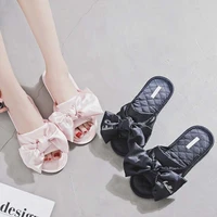 autumn new products big bow silky waterproof non slip rubber sole indoor home slippers women