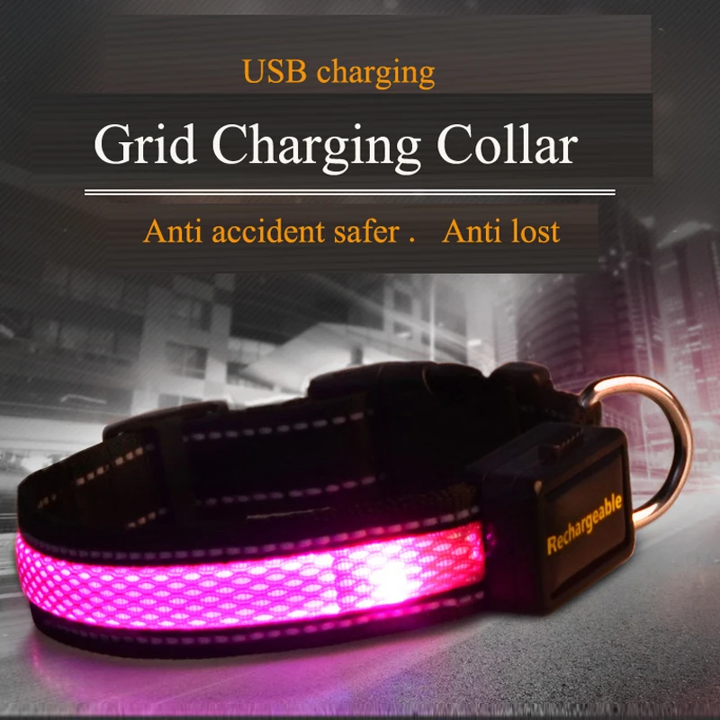 

USB Grid Charging Led Dog Collar Reflective Luminous Dog Collar for Golden Retriever Anti Accident Safer Anti Lost