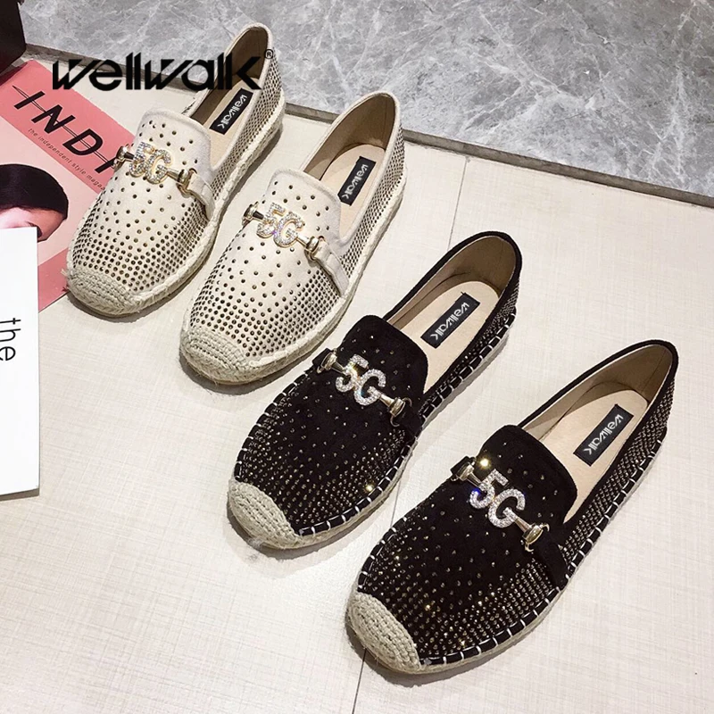 Эспадрильи с пряжкой и стразами Женская обувь из конопли Роскошные Брендовые