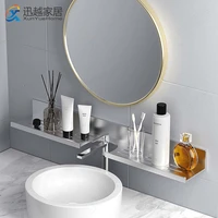 wall bathroom shelf frame mirror front faucet rack toliet cosmetic holder storage silver aluminum tray home organizer accessory