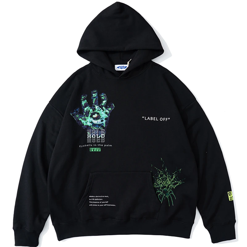 

Personality Pattern Hoodie Men Fleece Color Letter Printing Fall Winter Warm Outwear Male Black Hooded Lounge Wear Streetwear