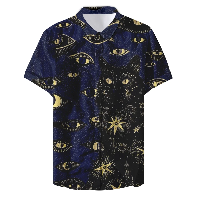 2019 Summer Man Designers Funny Cat Eyes Printed Casual Shirt