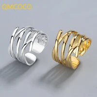 qmcoco silver color women ins irregular multi layer line fashion cross open adjustable women ring fine jewelry accessories
