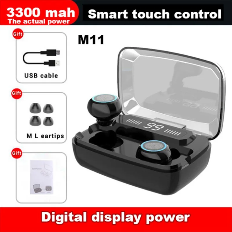 Новые наушники M11 TWS Bluetooth 5,0 стерео объемные беспроводные Bluetooth наушники спортивные беспроводные гарнитуры с зарядным устройством - Цвет: M11