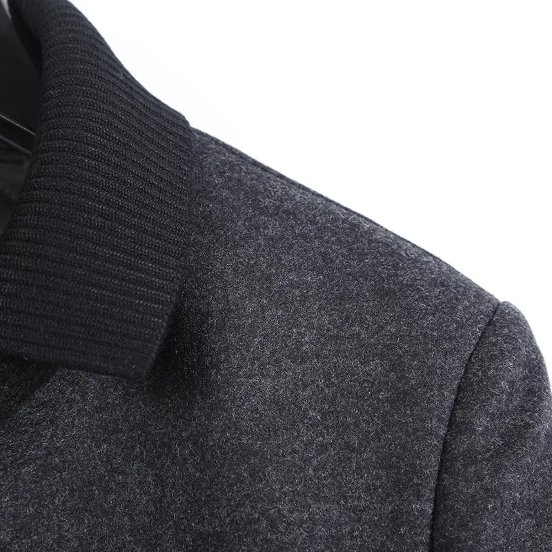 Мужское зимнее шерстяное пальто простое однотонное полупальто из смешанной