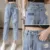 Женские рваные джинсы с вышивкой ромашки, свободные укороченные брюки 2021, летние тонкие прямые брюки с завышенной талией BF tide - изображение