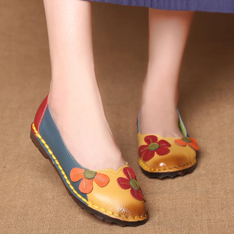 

Formal mother genuine leather flats for women vintage flower Precision stitching oxford flats woman spring shoes