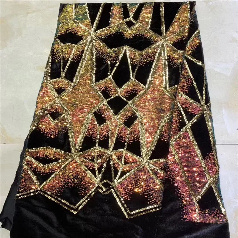 Новейшая нигерийская бархатная кружевная ткань черная 2020 Золотая