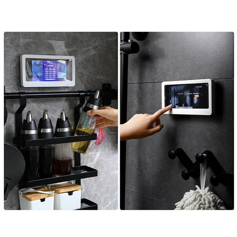 

Wall-Mounted Waterproof Anti-Fog Transparent Sealed Phone Holder for Toilet Bath