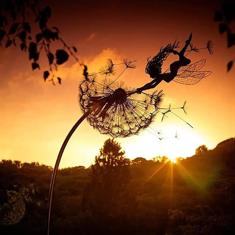 

Garden Decoration Fairy Dandelion Dancing Fairy for Garden Metal Elf Silhouette Ornament Yard Art Decor Lawn Landscape Sculpture