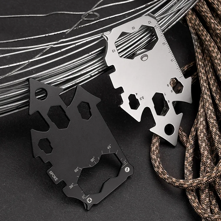 

Creative multi-functional key ring fine stamping stainless steel EDC tool card outdoor home bottle opener emergency wrench