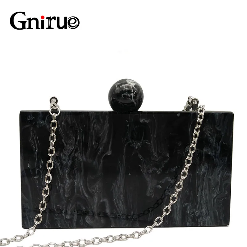 Новые брендовые черные акриловые вечерние сумки с мраморным узором винтажные