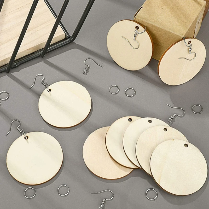 

Unfinished Wooden Earrings Blanks with Ear Hooks Opening Ring Teardrop Pendants
