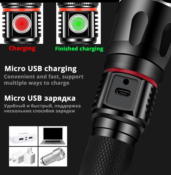 USB Перезаряжаемый светодиодный светильник для вспышки объемный COB тактический