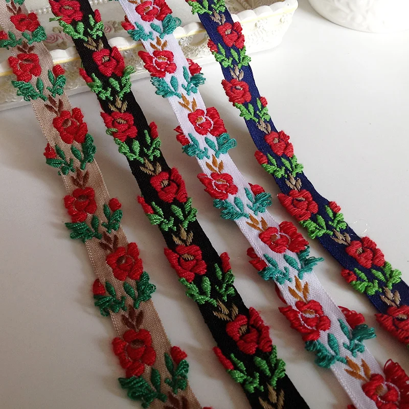 1 метр винтажная Этническая кружевная лента с вышивкой цветок розы жаккардовая