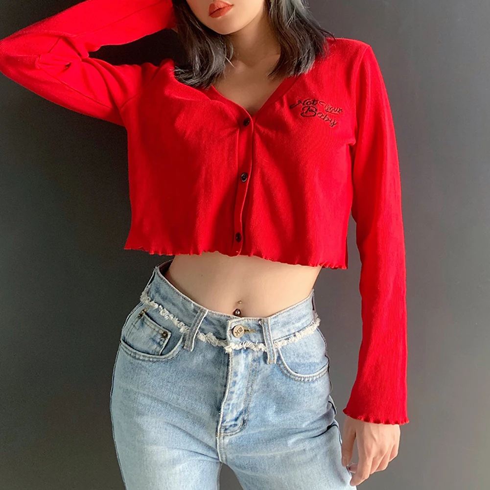 Женский легкий Топ с длинным рукавом на пуговицах женские вязаные футболки