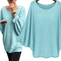 2022 new womens sweater solid color oversized batwing sleeve sweater long sleeve jumper pullover for work