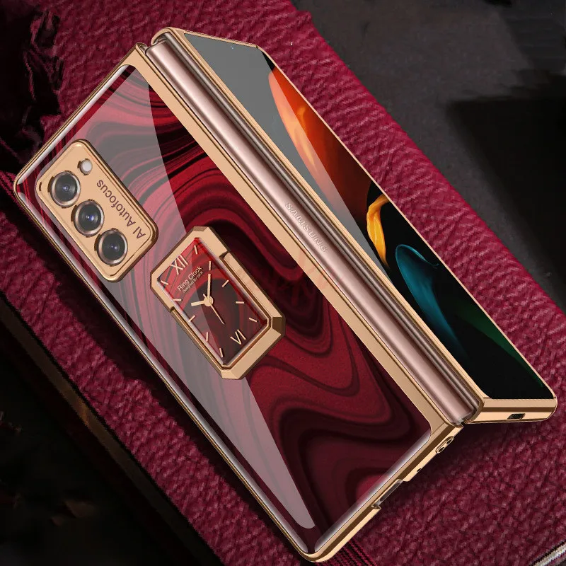 

For Samsung Galaxy Z Fold 2 Case Plating Glass Rotating bracket Cover for Samsung Galaxy Z Fold2 5G 360 Full Protection Coques
