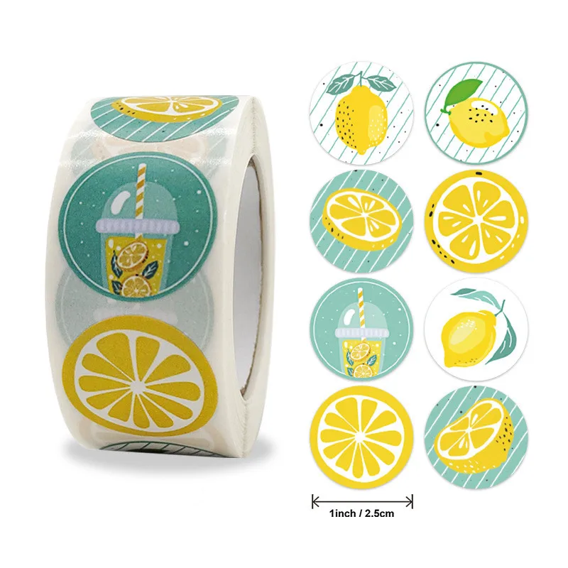 Yellow Lemon Sticker 500 Pcs/roll for Kids Reward Sticker Fruit LabelsThank You Sticker Kids Toys