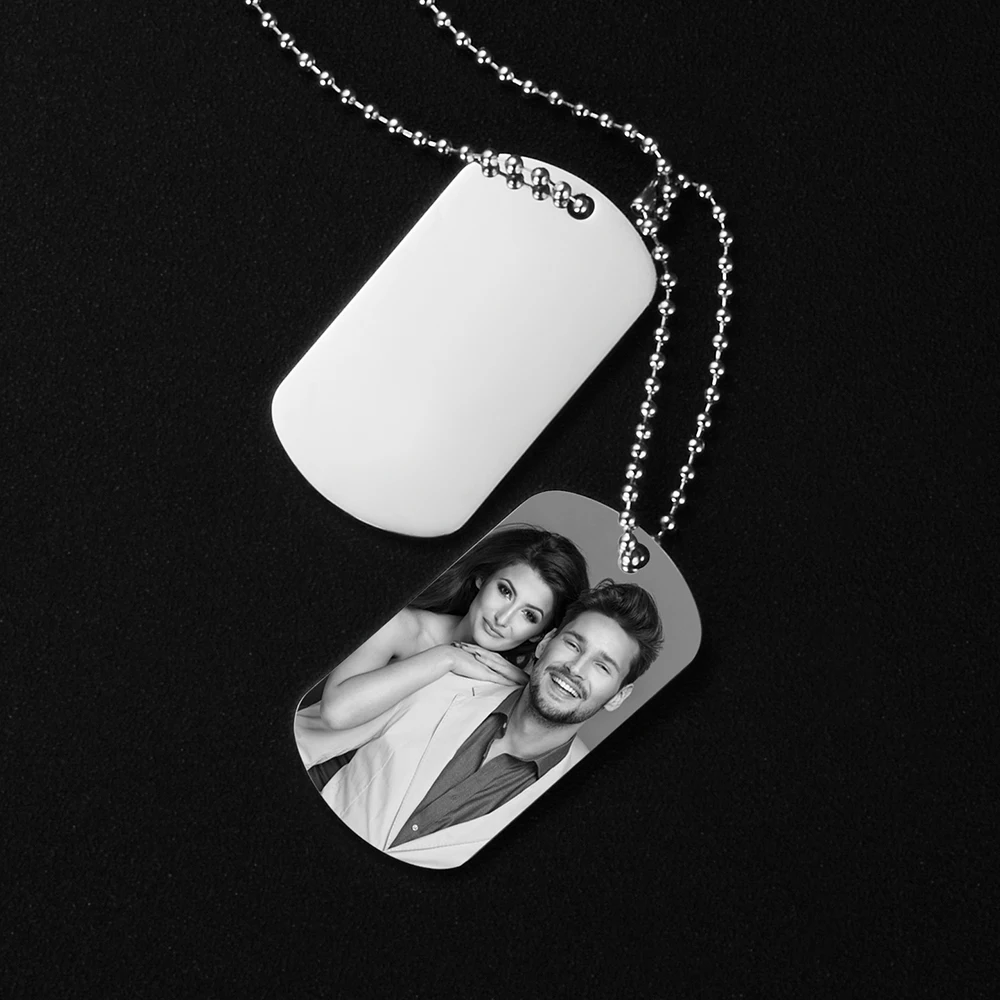 

Personalized Customized Engraved Dog Tag Military Army Photo ID Name Men Linked Pendants Necklace Stainless Steel Male Gift